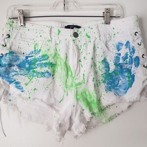 White and Blue-Green Women's Shorts